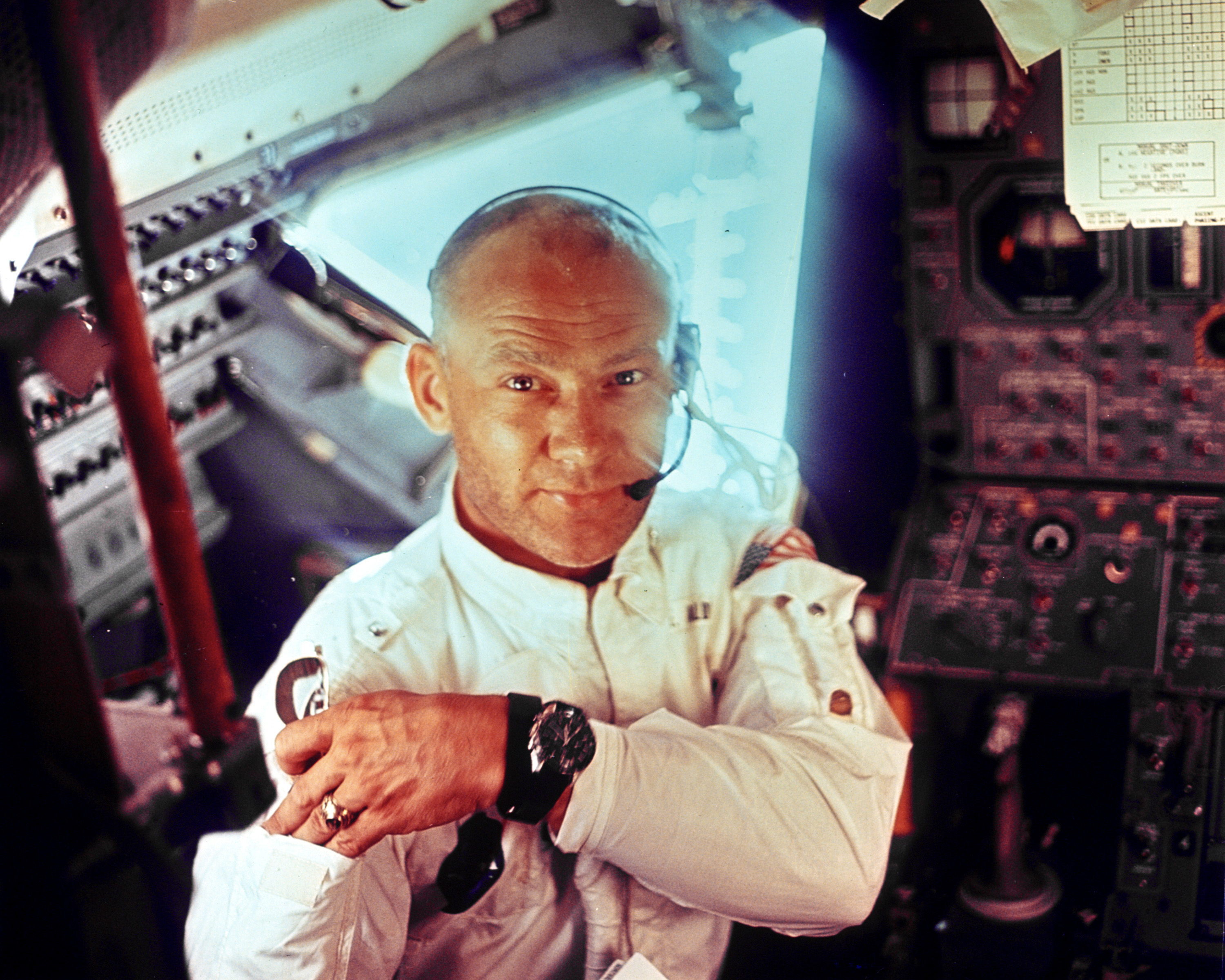 BUzz Aldrin wearing his Omega Speedmaster