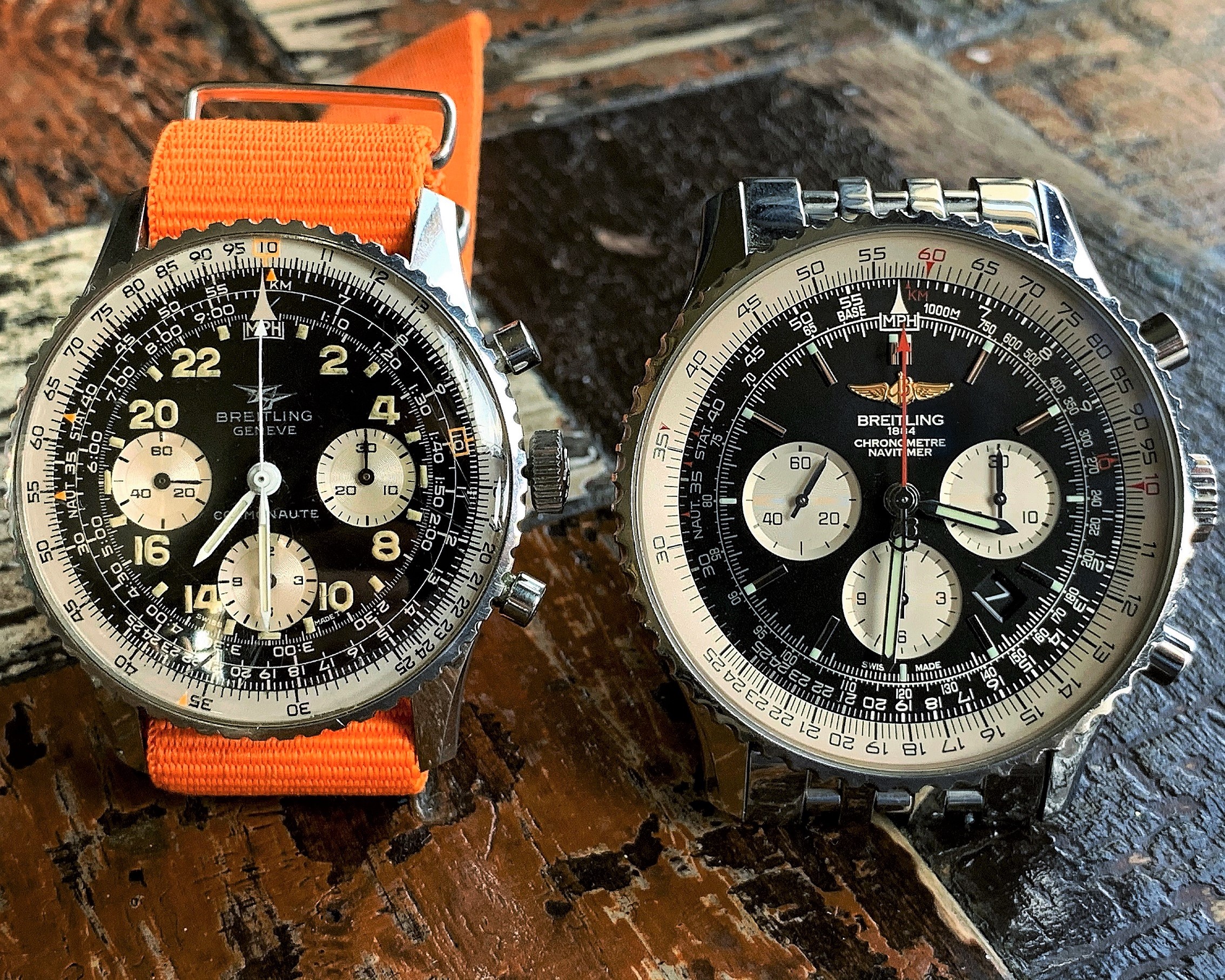 Vintage and modern watches - Breitling Cosmonaute and Navitimer pilots watches