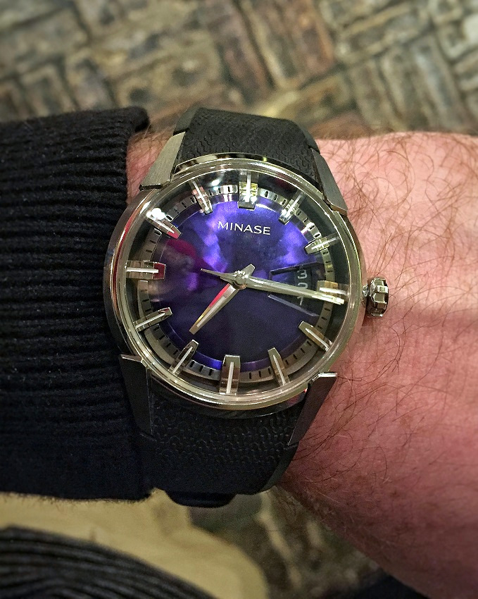 Independent watchmaking brand Minase watch wristshot from Watchmakers Club 2019
