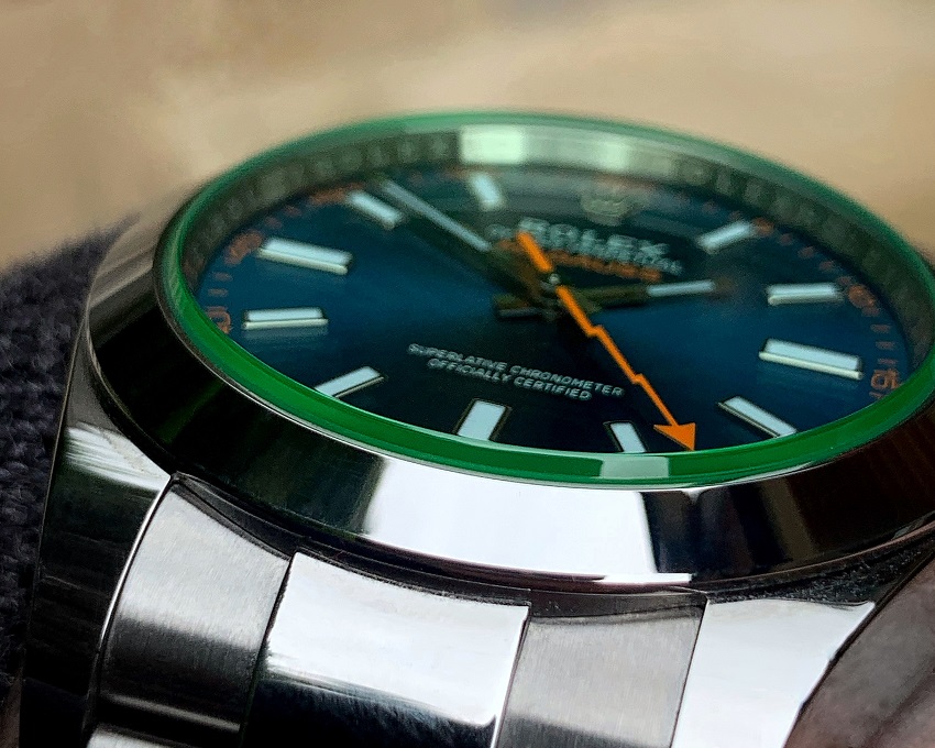 Milgauss green sapphire crystal