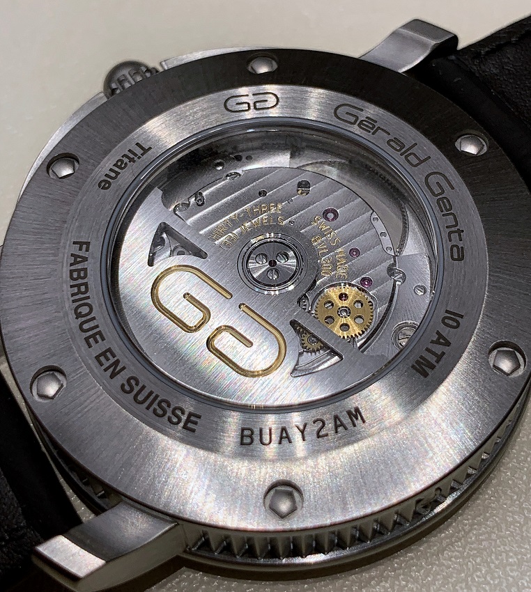 Bulgari BVL 300 movement on Gerald Genta Arena Bi-Retrograde Sport