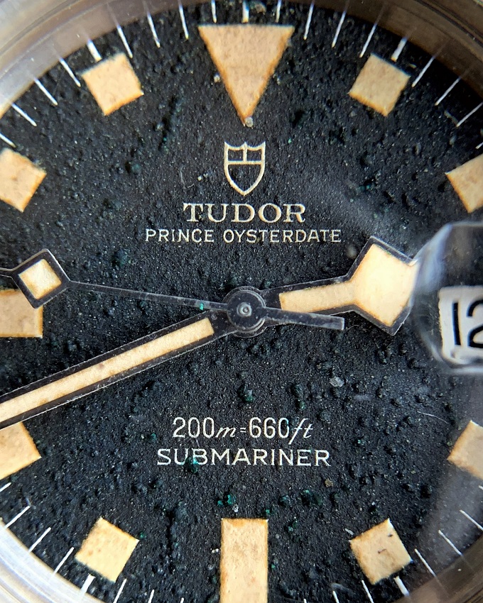Vintage Tudor Submariner watch dial macro