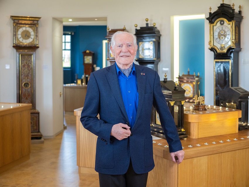 Clocktime digital museum founder Dr John C Taylor OBE in his collection room of early English clocks (7)